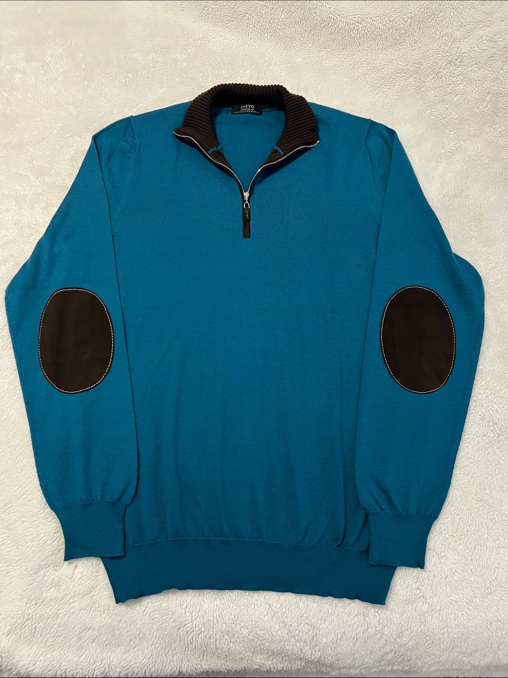 SVEVO Quarter-Zip Teal Men's Sweater with Elbow Patches